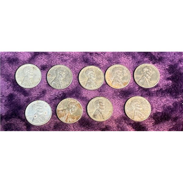 STEEL CENT - 1943, LOT OF 9