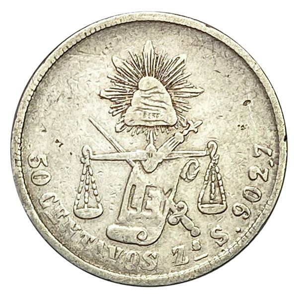 1877 Zs S Mexico Silver 50 Centavos Balanza AU