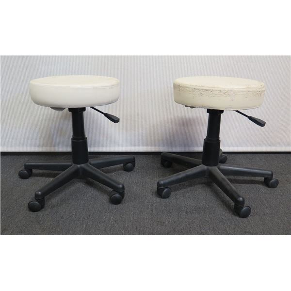 Qty 2 Round Adjustable-Height Stools 15" Dia, 20-28"H, Modern, Minimalist
