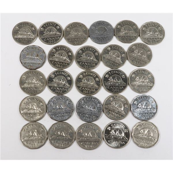 #73  LOT OF 26 CANADIAN NICKELS 1938 TO 1973