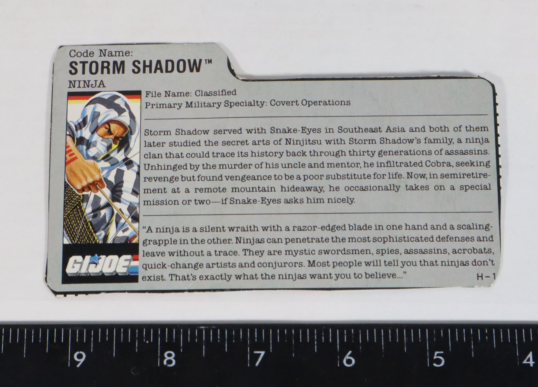 Red Shadow File Cards G.I. JOE ARAH STORM SHADOW FILE CARD 1988