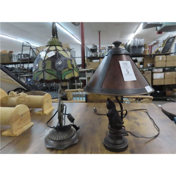 Leaded Glass Floral Lamp, Cat Base Lamp