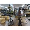 Image 1 : Leaded Glass Floral Lamp, Cat Base Lamp