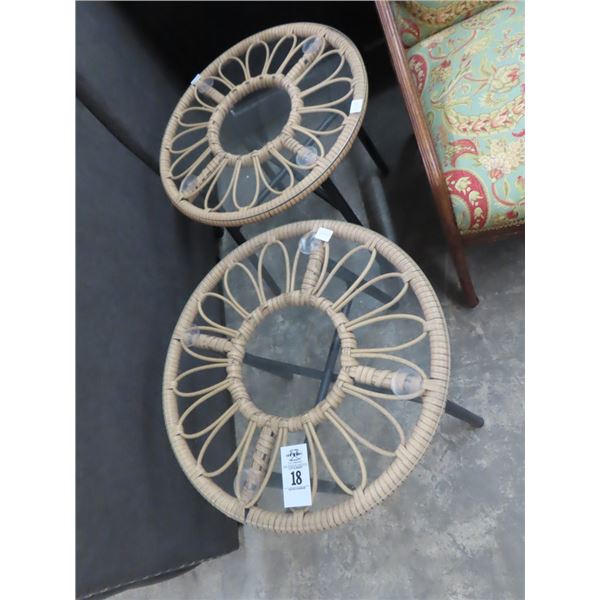 Small Round Glasstop End Tables - Pair