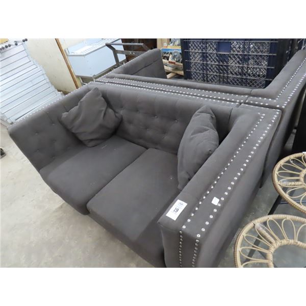Charcoal Cloth Tufted Loveseaat - Pair