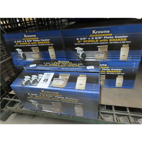 9-Krowne 5  Plate Casters w/Brakes - Case of 4 - 9 X $