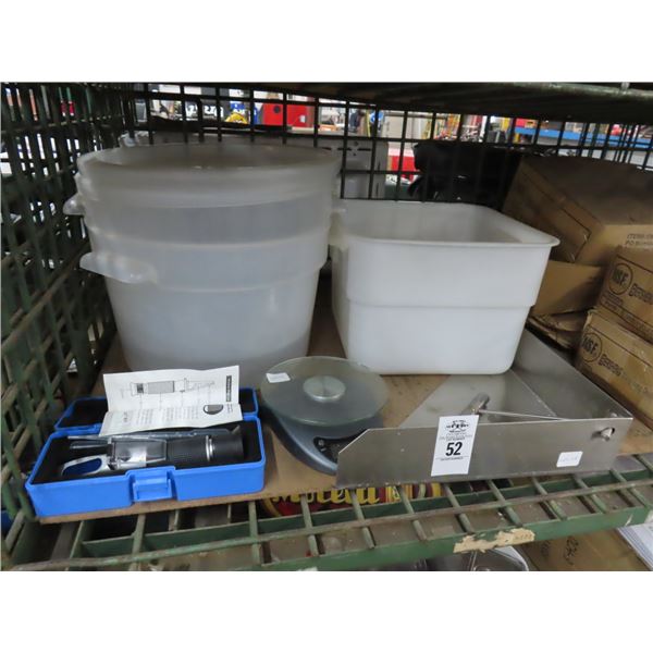 Storage Bins, Taylor Digital Scale, Corner Bracket, Retract Thermometer