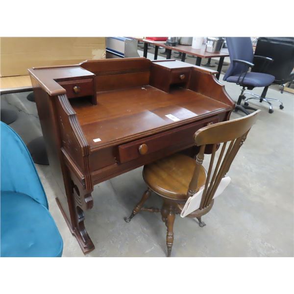 Antique Mission Style Mahogany Desk w/Glass Ball In Claw Swivel Chair