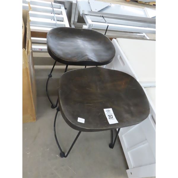 Iron Base Oak Top Stools - Pair