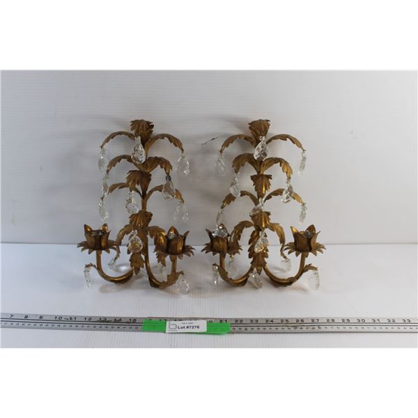 (2) Brass Plated Wall Hanging Candle Holders