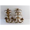 Image 4 : (2) Brass Plated Wall Hanging Candle Holders