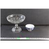 Image 1 : Antique EAPG Flint Mignon Candy Compote Glass Footed Dish and Porcelain Rice Bowl