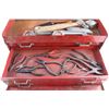 Image 4 : Beach Tin Tool Box, Wrenches, Tape Measure, Pliers. Hammer. Box Cutters and Screwdrivers