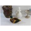 Image 4 : Art Glass Vase, Porcelain Ornaments and Avon Milk Glass Decor Decanter
