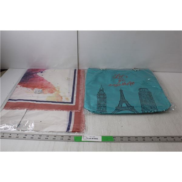 Teal Let's Go Anywhere Tote Bag & Mirage White Scarf- Sealed