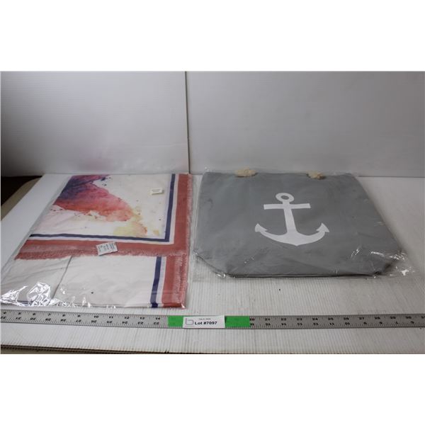 Grey Anchor Tote Bag & Mirage White Scarf- Sealed