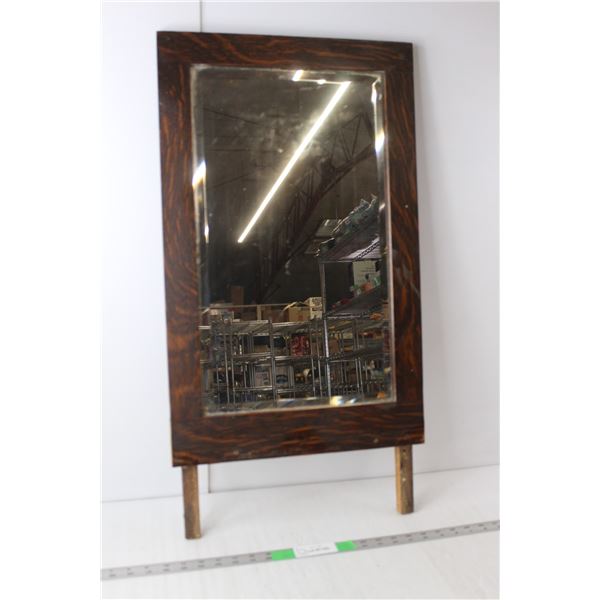 Antique Fumed Oak Bevelled Glass Vanity Mirror 31" Tall