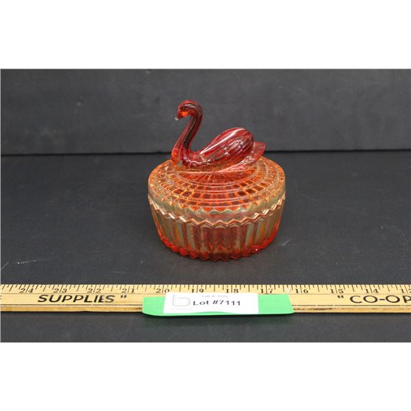 Jeanette Amerina Glass Swan Powder Dish - Approx. 5" Tall
