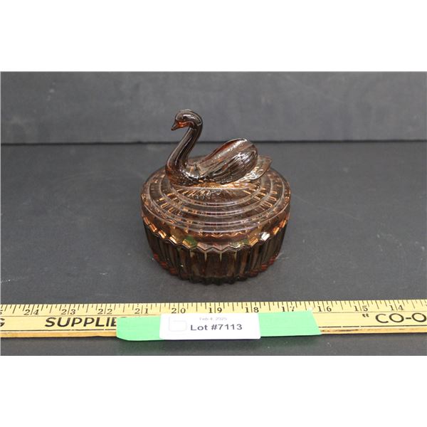 Jeanette Brown Glass Swan Powder Dish - Approx. 5" Tall