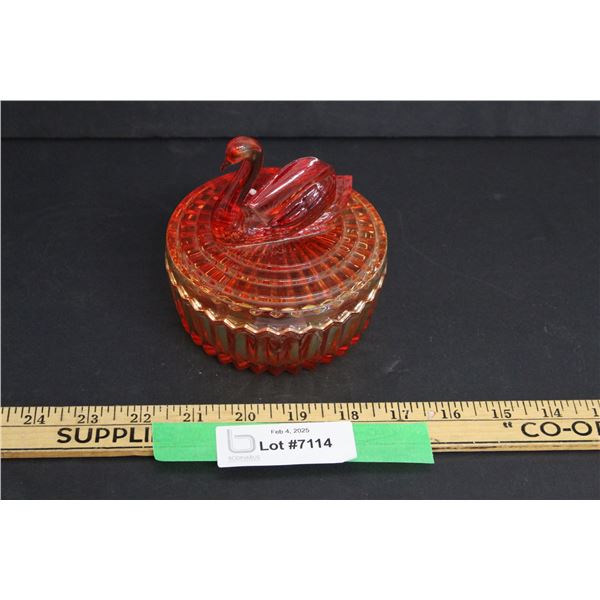 Jeanette Amerina Glass Swan Powder Dish - Approx. 5" Tall