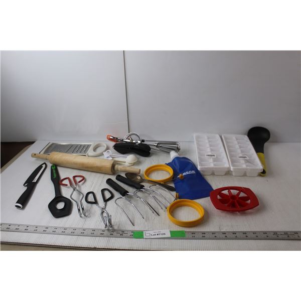 Kitchen Lot- (2) Ice Cube Trays, Cheese Grater, Measuring Spoons, Misc.