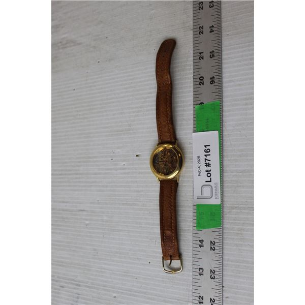 Leather & Gold Colored Watch, As Is