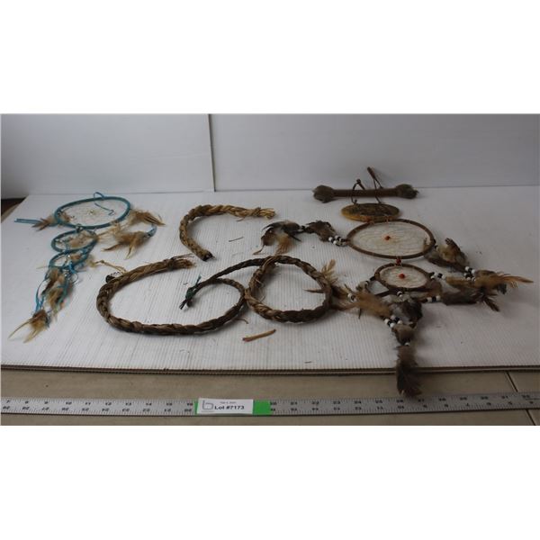 (2) Dreamcatchers, Car Mirror Medicine Wheel Decor, Braided Sweetgrass