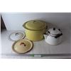 Image 1 : Enamel Pot w/ Lid, Enamel Kettle- 8'' Tall, w/ (2) Extra Lids