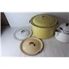 Image 2 : Enamel Pot w/ Lid, Enamel Kettle- 8'' Tall, w/ (2) Extra Lids