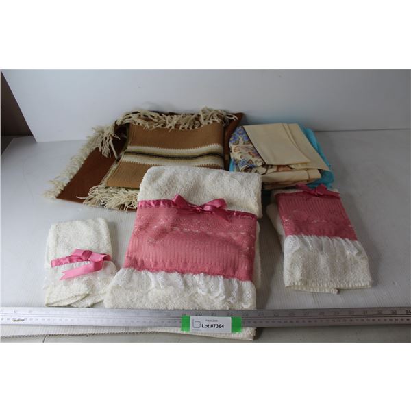 Lot Of Face Clothes, Tea Towels, Table Runners, Misc.