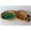Image 2 : (2) Wicker Baskets, Brass Pitcher Made In India- 4.5'' Tall, (2) measuring Cups- Some Scratches, Mis