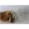 Image 3 : (2) Wicker Baskets, Brass Pitcher Made In India- 4.5'' Tall, (2) measuring Cups- Some Scratches, Mis