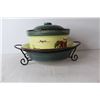 Image 5 : Decorative Ceramic Pot w/ Lid & Bowl On Holding Rack
