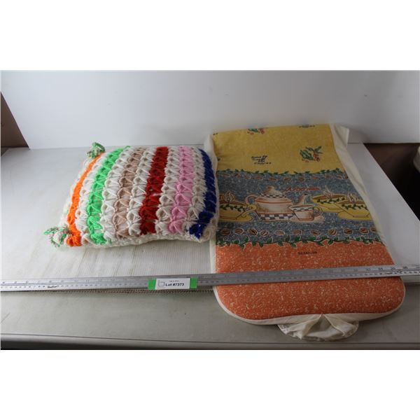 Handmade Knitted Pillow- 14''x 14'', Coffee Themed Ironing Board Cover- 15.5'' x 54.5''