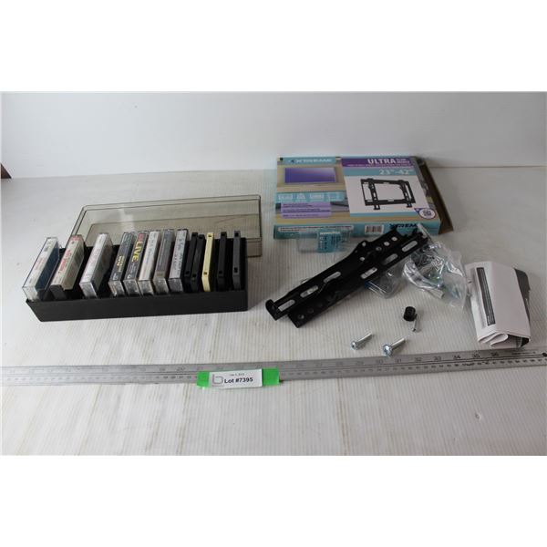 Various Cassettes, Nirvana, Alan Jackson, Misc. w/ Holding Case, Wall Mount TV Holder- Missing Compo
