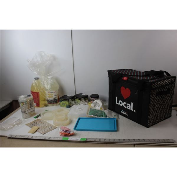 Craft Lot- (4) Containers of Epoxy Resin, Co-op Cooler Bag, (2) Boxes of Resin Dye, Misc.