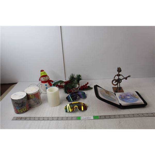 (2) Rolls of Flex Tape, Welded Guitarist Figurine, (16) Children's Good Times DVDs, Misc.