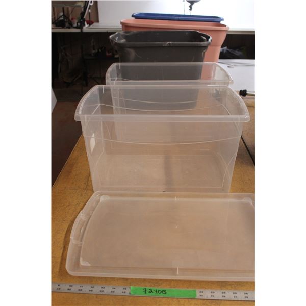 *(5) Plastic Totes Up to 32 5/8" Long x 19 3/4" Wide x 17 1/4" High- 30 Gallons , One Lid