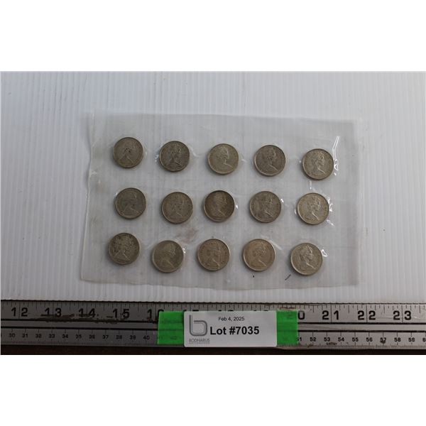 (15) 1968 Canadian 25 Cent Coins