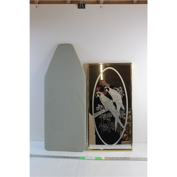 Small Ironing Board 30'' x 12'' and Framed Parrot Print Mirror 24'' x 12''