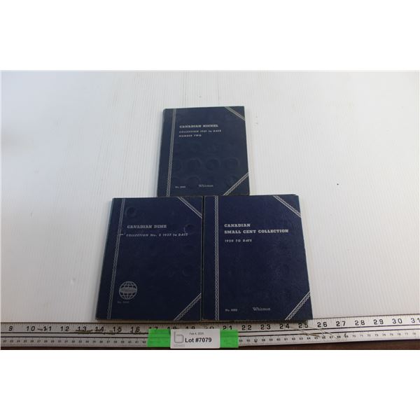 (3) Vintage Whitman Canadian Nickel, Dime & Small Cent Coin Collections - Incomplete