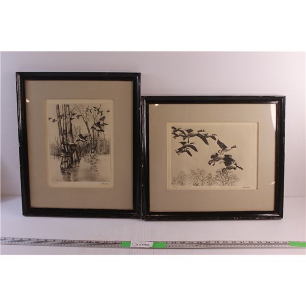 (2) Framed Migrating Geese Art Prints 18 1/2'' x 15 1/2''