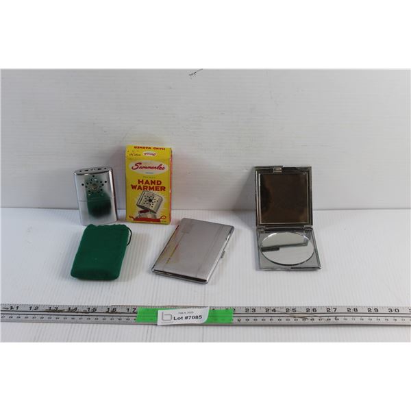 Make Up Mirror, Cigarette Storage Box and Vintage Summerlee Hand Warmer - New