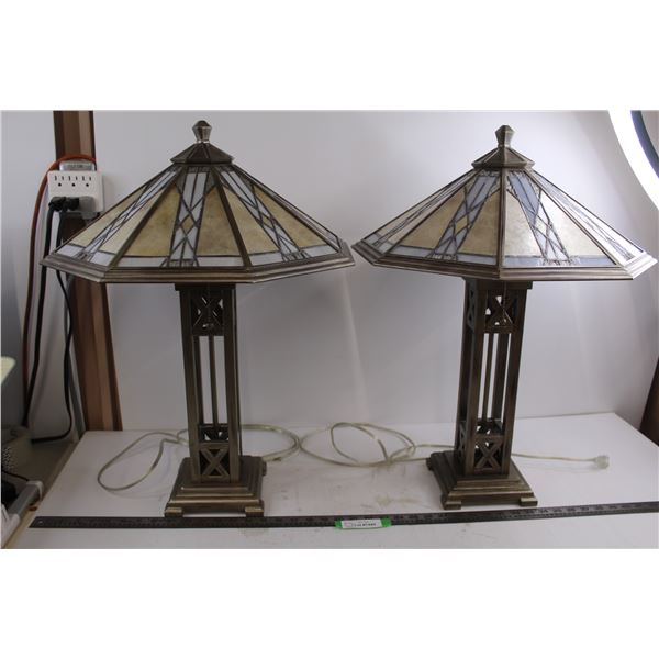 * Pair of Metal Base Dual Light Table Lamps - Tested - 25" Tall, 18" Dia
