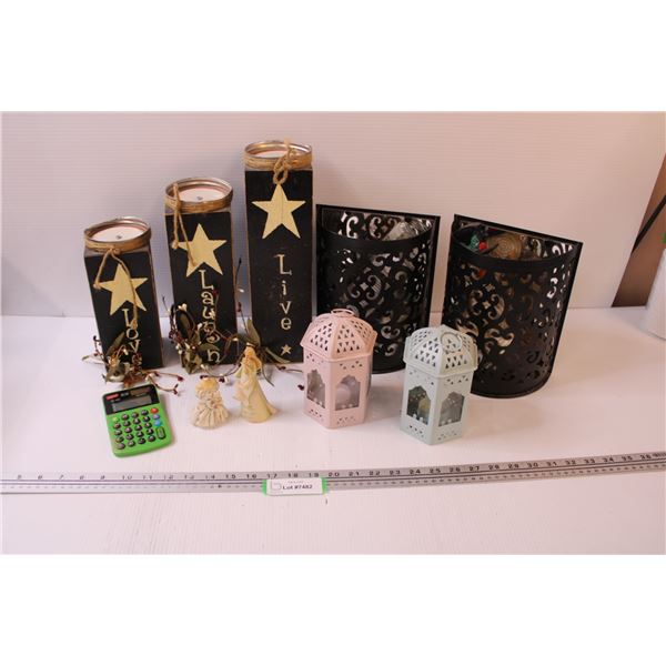 Assortment of Candle Holders, Lanterns, Christmas Ornaments, etc.