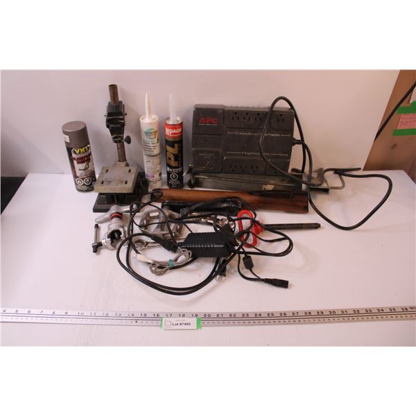Drill Press, Caulking Gun, Caulking, Battery Backup, Cords, Cables, Rifle Stock, Hitch Pin, Wrench, 