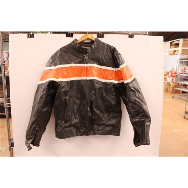 Leather Motorcycle Jacket, Size 48, Stained