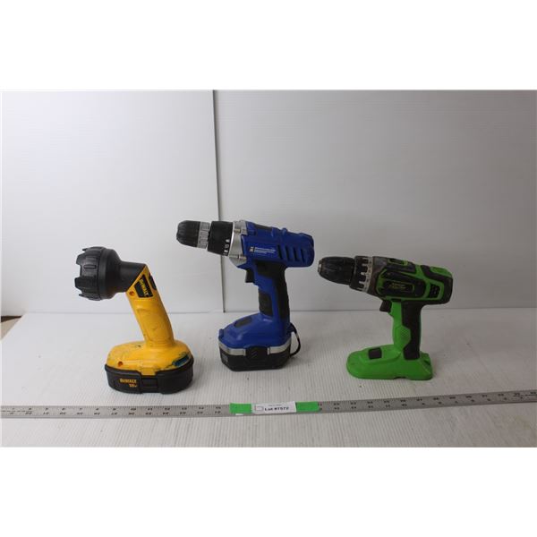 DeWalt Pivot Head Flashlight 18V with Battery, Powerfist Cordless Drill 18V with Battery, Kawasaki D