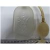 Image 3 : Vintage Floral Patterned Frosted Glass Perfume Bottle w/ Puffer