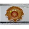 Image 1 : Dugan Diamond Carnival Glass Peach Opal "Holly Berry" 10 Ruffle 7 1/2" Bowl w/ 1911